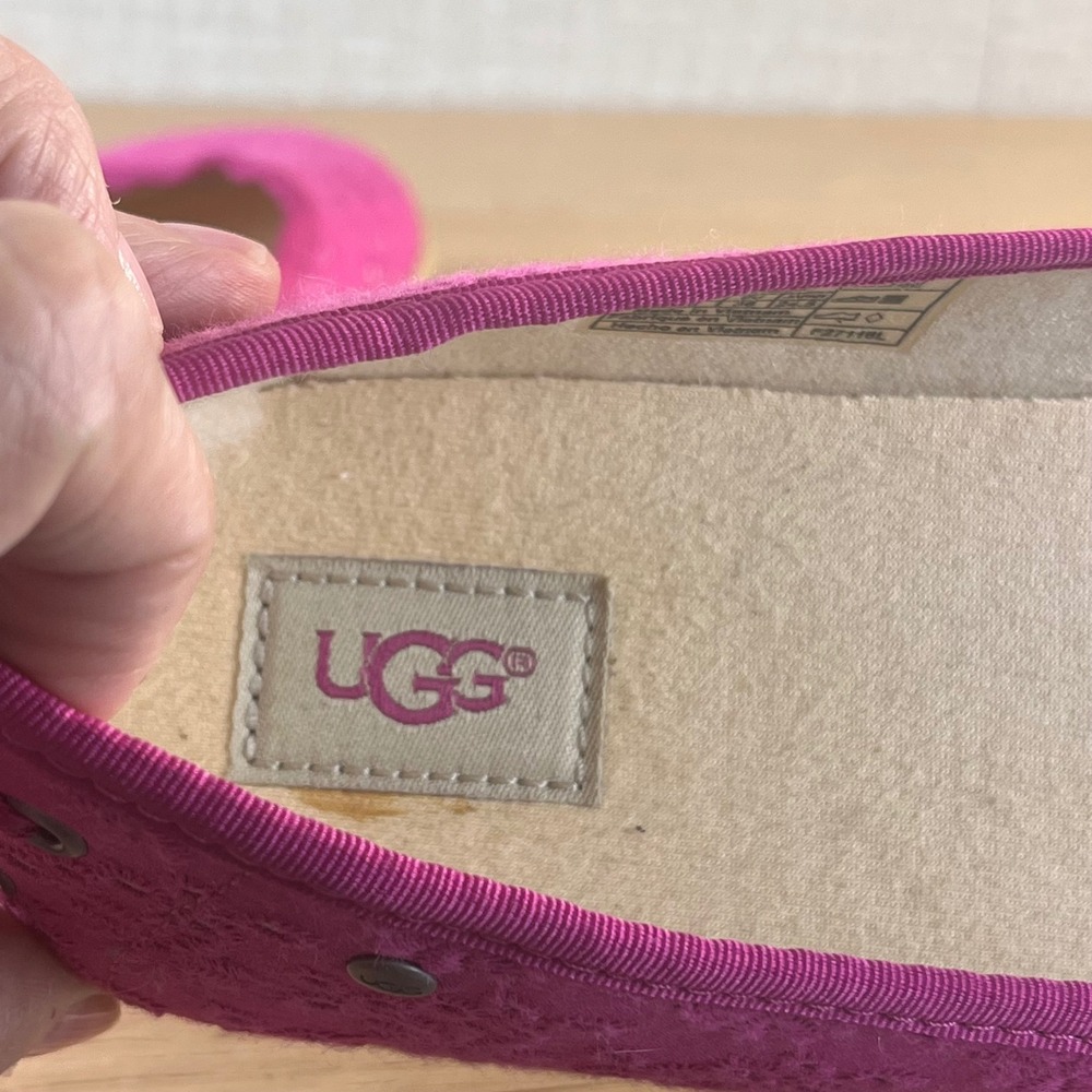 UGG Indah Ballet Flats Pink Eyelet Espadrille Bow Slip On Shoes Women's 6 - Picture 7 of 11